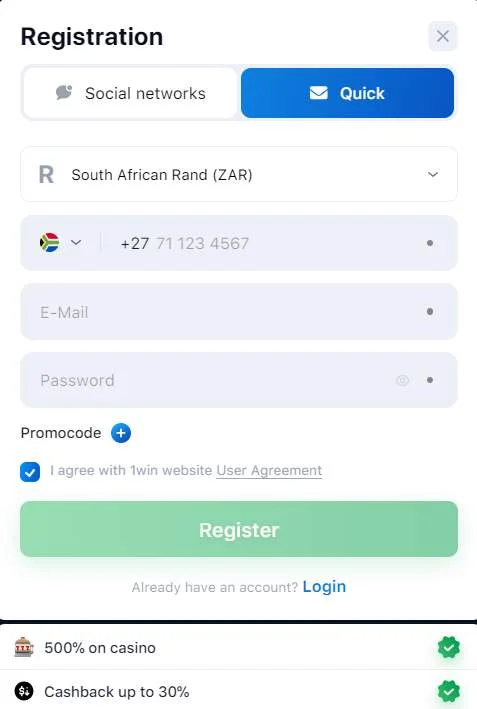 1win registration